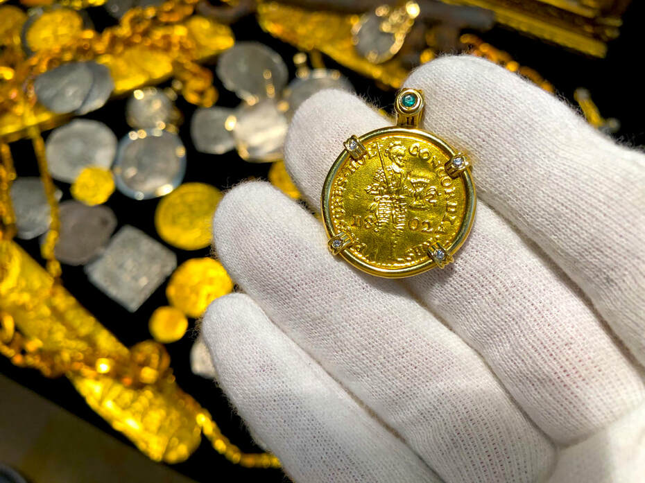 Netherland 1802 Ducat Knight Diamond & Emerald Gold Bezel