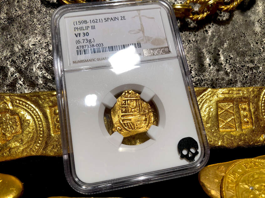 Spain 2 Escudos 1598-21 NGC 30 Pirate Gold Coins Treasure