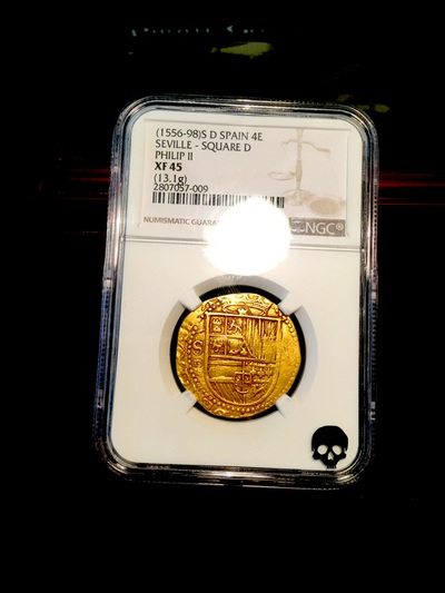 SPAIN GOLD COB 1556-1598 SD 4 ESCUDOS KING PHILIP II DOUBLOON COIN   ~ NGC 45 ~ 5