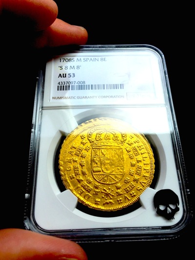 ​SPAIN 1708 8 ESCUDOS DOUBLOON NGC 53 “ONLY 1 KNOWN!” KING Philip V GOLD COIN COB 4