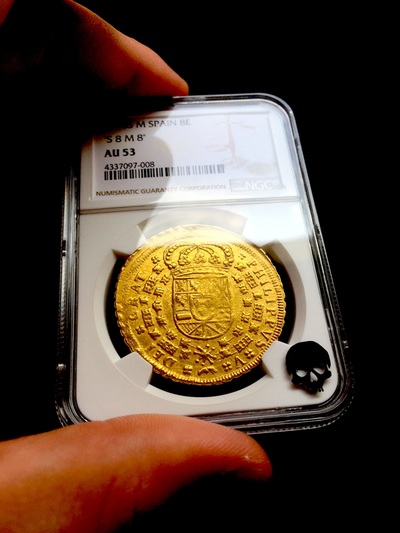 ​SPAIN 1708 8 ESCUDOS DOUBLOON NGC 53 “ONLY 1 KNOWN!” KING Philip V GOLD COIN COB 5
