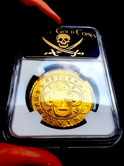​SPAIN 1708 8 ESCUDOS DOUBLOON NGC 53 “ONLY 1 KNOWN!” KING Philip V GOLD COIN COB 6