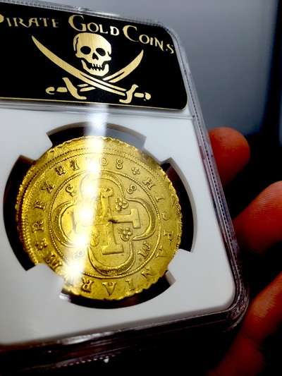 ​SPAIN 1708 8 ESCUDOS DOUBLOON NGC 53 “ONLY 1 KNOWN!” KING Philip V GOLD COIN COB 10