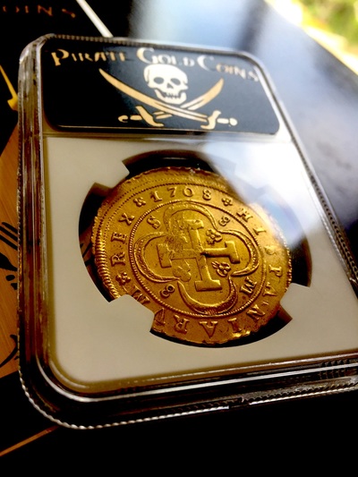 ​SPAIN 1708 8 ESCUDOS DOUBLOON NGC 53 “ONLY 1 KNOWN!” KING Philip V GOLD COIN COB 12
