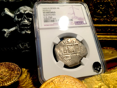 Spain 4 Reales Full 4 Digit Date 1633 Pirate Gold Coins Treasure 2