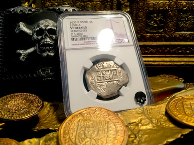 Spain 4 Reales Full 4 Digit Date 1633 Pirate Gold Coins Treasure 3