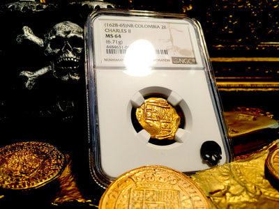 Colombia  2 Escudos  1665  "Partially Dated!"  NGC 64 3