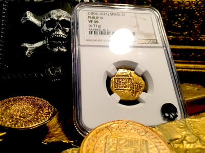 Spain 2 Escudos 1598-1621 "Philip II" NGC 30 Pirate Gold Coins Treasure 2