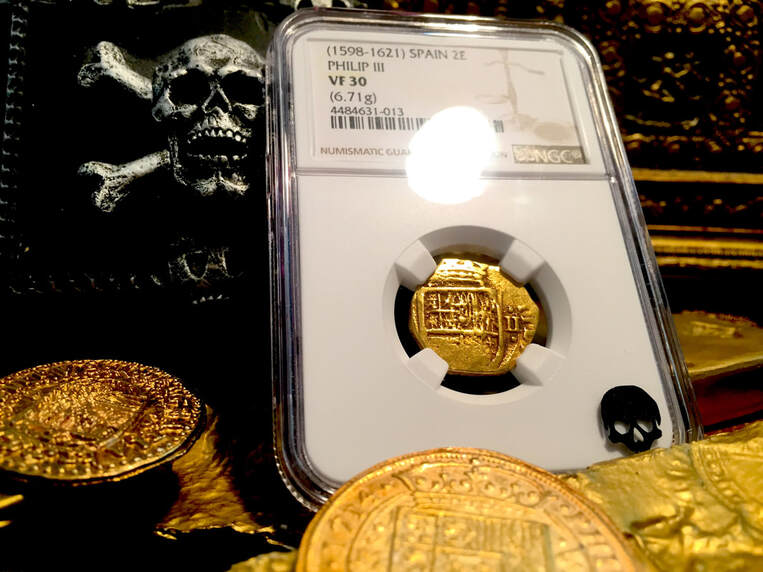 Spain 2 Escudos 1598-1621 "Philip II" NGC 30 Pirate Gold Coins Treasure