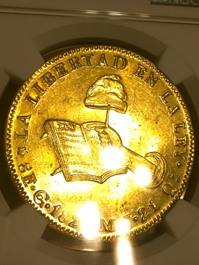 ​MEXICO 1828 GO MJ "FINEST OF ONLY 4 KNOWN!" 8 ESCUDOS NGC 61 PROOF LIKE GOLD COIN 4