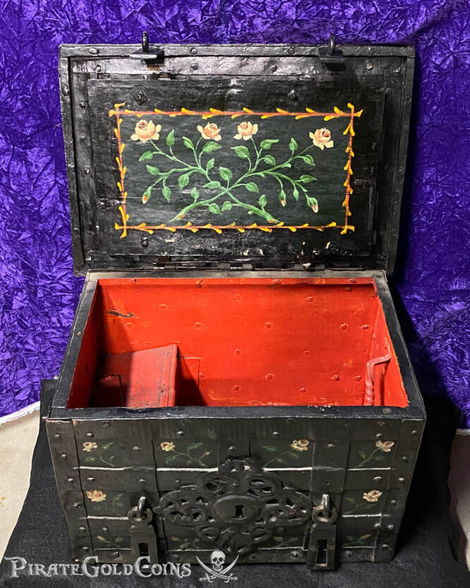 Nuremberg Treasure Chest 1600's Steel Armada Box Original Key and Paint