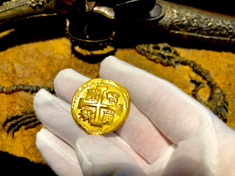 Peru 8 Escudos 1725 "Incredible Cross Side" RAW Pirate Gold Coins 8