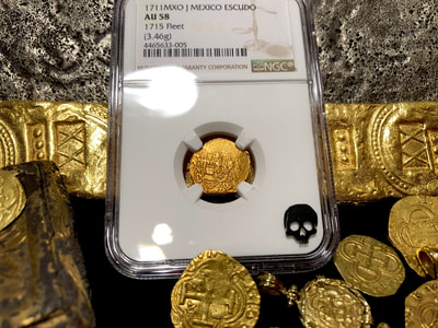 Mexico 1 Escudo 1711 "Dated - 1715 Plate Fleet Shipwreck" NGC 58 5