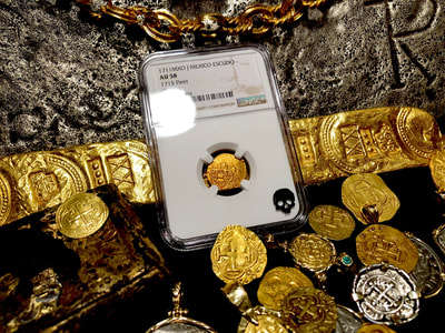 Mexico 1 Escudo 1711 "Dated - 1715 Plate Fleet Shipwreck" NGC 58 6