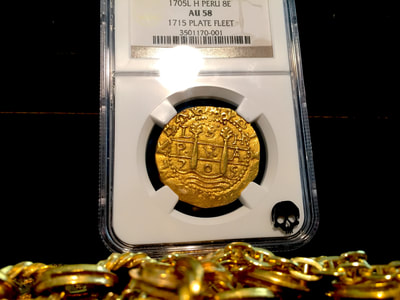 Peru 8 Escudos 1705 "1715 Plate Fleet Shipwreck" NGC 58 Pirate Gold Coins 2