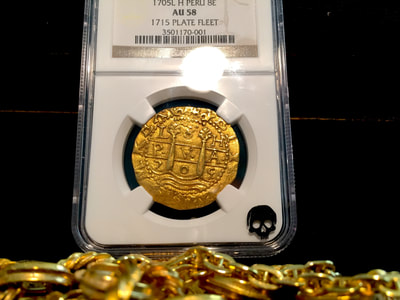 Peru 8 Escudos 1705 "1715 Plate Fleet Shipwreck" NGC 58 Pirate Gold Coins 3