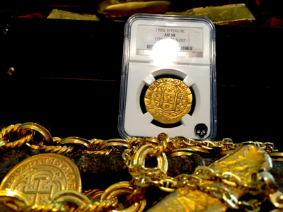 Peru 8 Escudos 1705 "1715 Plate Fleet Shipwreck" NGC 58 Pirate Gold Coins 4