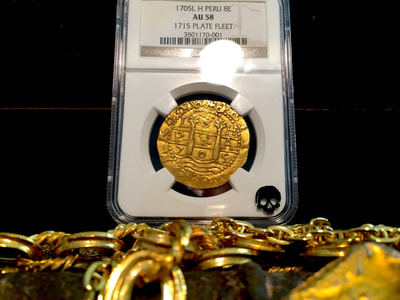 Peru 8 Escudos 1705 "1715 Plate Fleet Shipwreck" NGC 58 Pirate Gold Coins 7