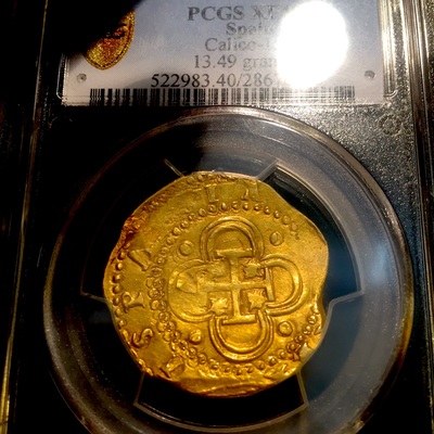 Spain  4 Escudos  1590  "Full 4 Digit Date!"  PCGS 40 Gold Doubloons 6