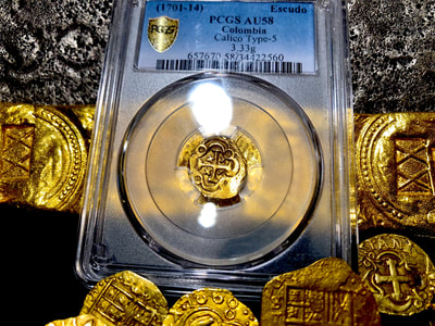 Colombia 1 Escudo 1701-14 "1715 Plate Fleet Shipwreck" PCGS 58 3