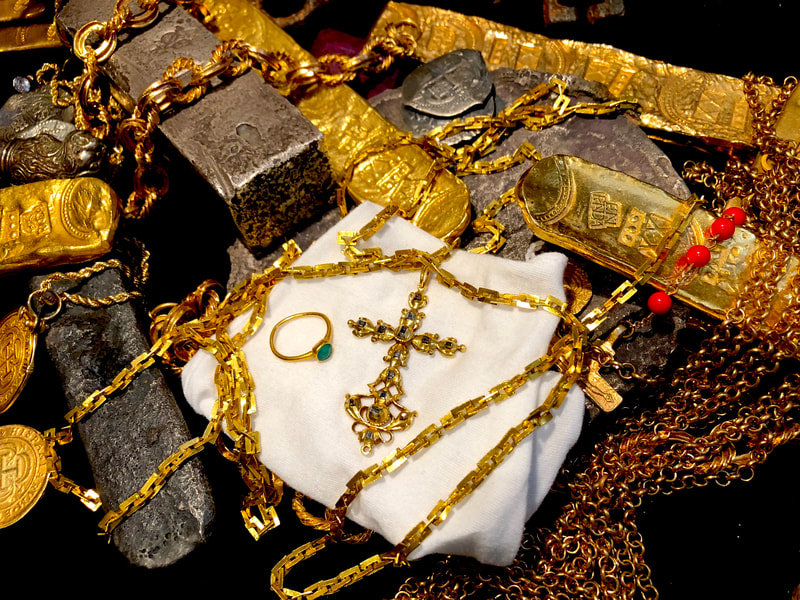 1715 Fleet Shipwreck "Queen's Jewels" Gold & Diamond Cross Pirate Gold Coins 10