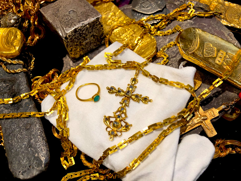 1715 Fleet Shipwreck "Queen's Jewels" Gold & Diamond Cross Pirate Gold Coins 24