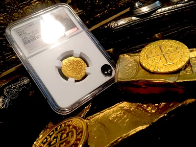 Mexico 2 Escudos 1711-13  "1715 Plate Fleet 300th Anniversary" Gold Cob Doubloon Queen's Dowery! Cross  NGC 63 3