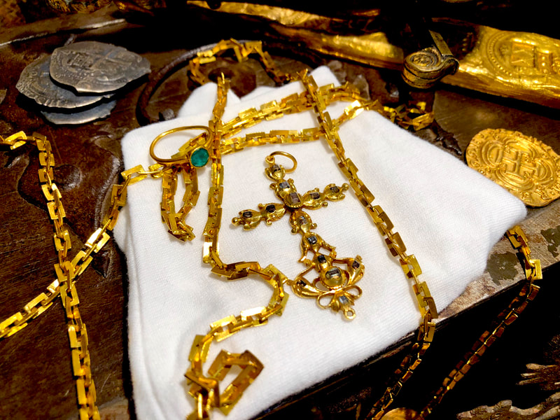 1715 Fleet Shipwreck "Queen's Jewels" Gold & Diamond Cross Pirate Gold Coins 46