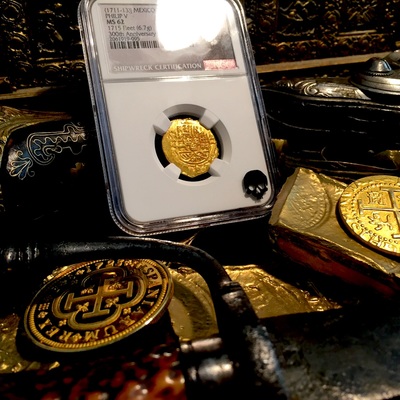 Mexico 2 Escudos 1711-13  "1715 Plate Fleet 300th Anniversary" Gold Cob Doubloon Queen's Dowery! Cross  NGC 63 12