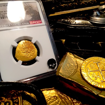 Mexico 2 Escudos 1711-13 "1715 Plate Fleet Anniversary" NGC 63 Gold Cob Doubloon 3