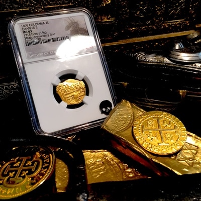 Colombia 2 Escudos 1699 "Full 4 Digit Date!" 1715 Plate Fleet NGC 63 10