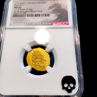 Mexico 1 Escudo 1714 "1715 Plate Fleet Shipwreck- 300th Anniversary Find" NGC 63 Gold Doubloon Queen's Dowery! 2