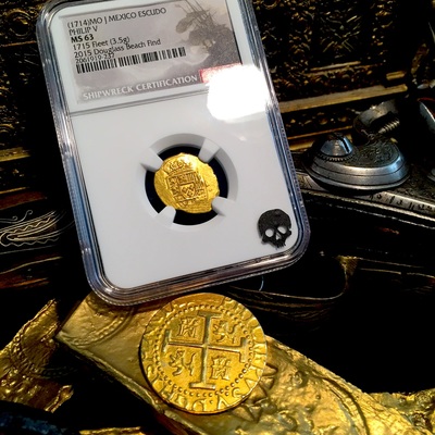 Mexico 1 Escudo 1714 "1715 Plate Fleet Shipwreck- 300th Anniversary Find" NGC 63 Gold Doubloon Queen's Dowery! 3