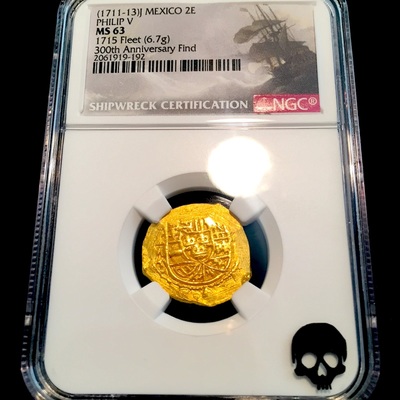 Mexico 2 Escudos 1711-13  "1715 Plate Fleet Shipwreck" ~ NGC 63 ~  300th Anniversary Find!! Queen's Dowery! Loreign Cross 8