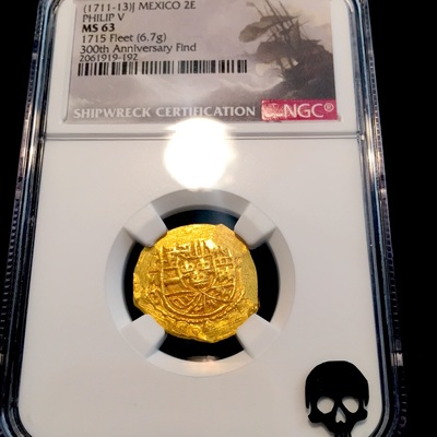 Mexico 2 Escudos 1711-13  "1715 Plate Fleet Shipwreck" ~ NGC 63 ~  300th Anniversary Find!! Queen's Dowery! Loreign Cross 4
