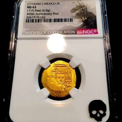 ​Mexico 2 Escudos 1711-13 NGC 63 "1715 Plate Fleet Shipwreck" Gold Cob Doubloon 3