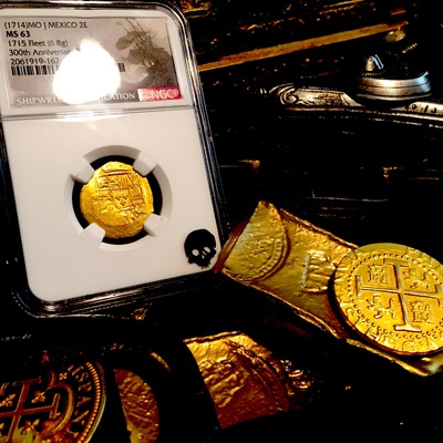 ​Mexico 2 Escudos 1711-13 NGC 63 "1715 Plate Fleet Shipwreck" Gold Cob Doubloon 5