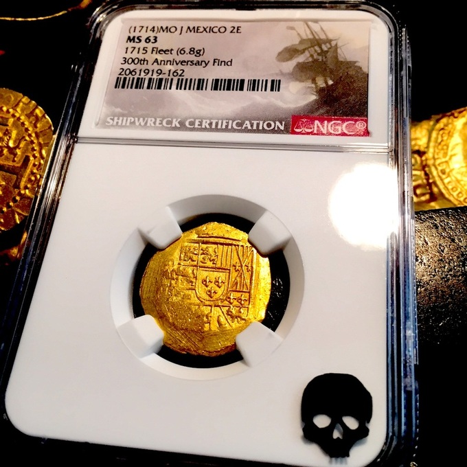 Mexico 2 Escudos 1711-13 NGC 63 "1715 Plate Fleet Shipwreck" Gold Cob Doubloon