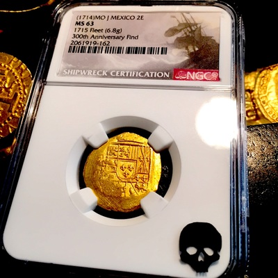 ​Mexico 2 Escudos 1711-13 NGC 63 "1715 Plate Fleet Shipwreck" Gold Cob Doubloon 2
