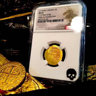 ​Mexico 2 Escudos 1711-13 NGC 63 "1715 Plate Fleet Shipwreck" Gold Cob Doubloon 7