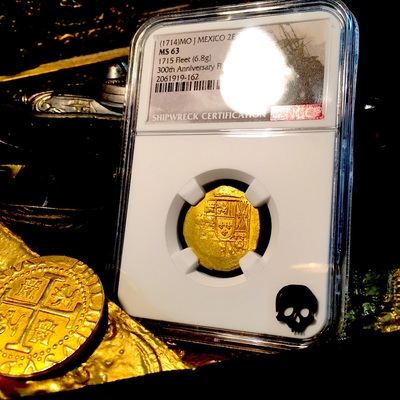 ​Mexico 2 Escudos 1711-13 NGC 63 "1715 Plate Fleet Shipwreck" Gold Cob Doubloon 8