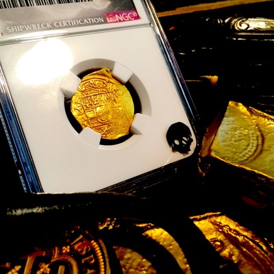 Mexico 2 Escudos 1711-13 "1715 PLATE FLEET SHIPWRECK 300th Anniversary" NGC 61 GOLD COB DOUBLOON QUEEN'S DOWERY! CROSS 6