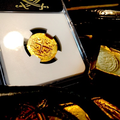 Mexico 2 Escudos 1711-13  Gold Cob Doubloon "1715 Fleet 300th Anniversary" Queen's Dowery! Cross ~ NGC 63 4