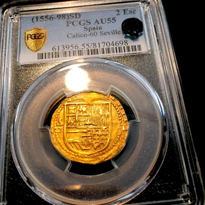 Spain  2 Escudos  1556-98  King Philip II PCGS 55 GOLD COB DOUBLOON 5
