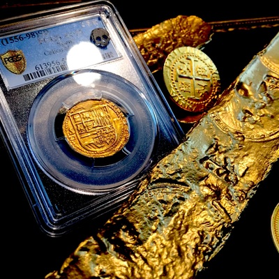 Spain  2 Escudos  1556-98  King Philip II PCGS 55 GOLD COB DOUBLOON 8