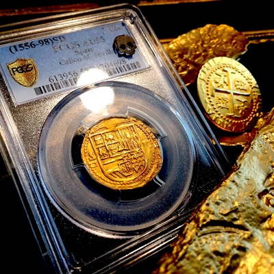 Spain  2 Escudos  1556-98  King Philip II PCGS 55 GOLD COB DOUBLOON 3