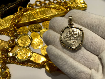 Mexico 2 Reales 1690 Pendant with 14kt Bezel Pirate Gold Coins Jewelry 6