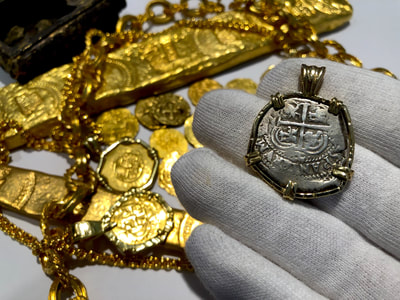 Bolivia 2 Reales 1660 w 14kt Bezel Pirate Gold Coins Jewelry Treasures 2