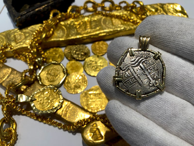 Bolivia 2 Reales 1660 w 14kt Bezel Pirate Gold Coins Jewelry Treasures 3