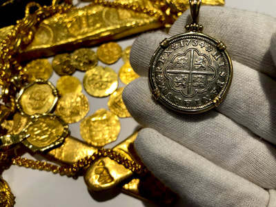 Spain 2 Reales 1734 "14kt Bezel" Pirate Gold Coins Jewelry Treasures 4